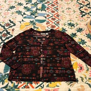 Chico's Travelers Black Multicolor Patterned Jacket